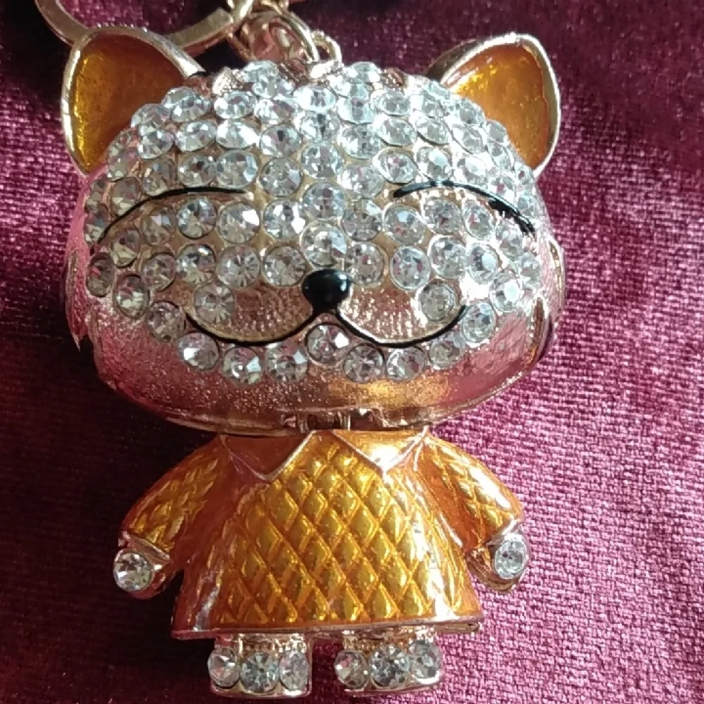 Sparkling Cat Keychain with Gold and Silver Accents